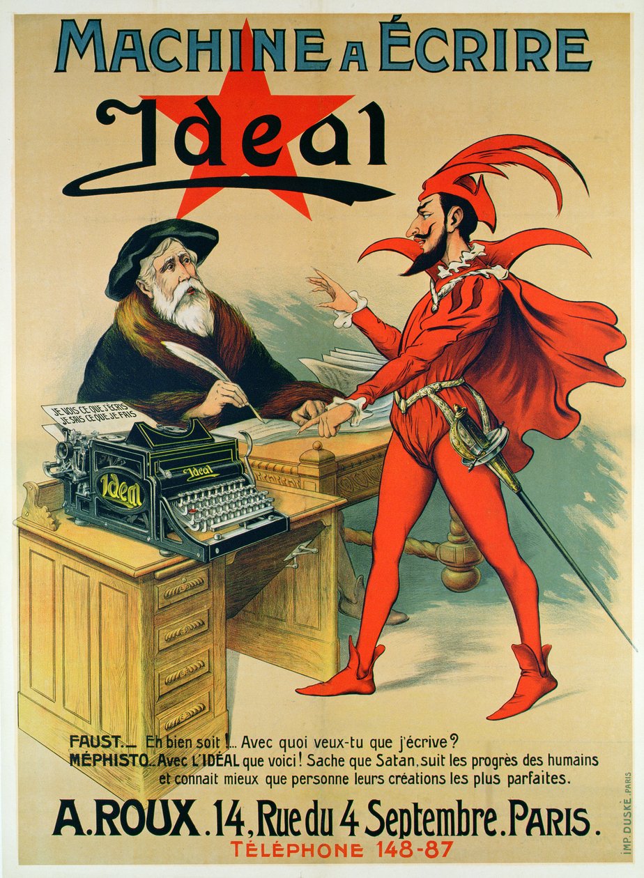 Cartaz publicitário a máquina de escrever Ideal de French School