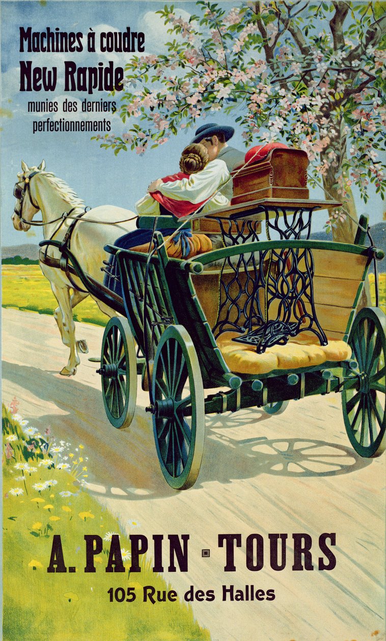 Cartaz publicitário das novas máquinas de costura Fast, A. Papin Tours, 10 rue des Halles de French School