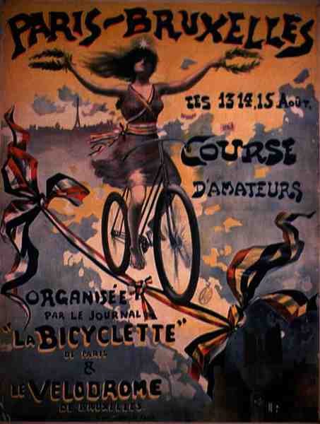 Cartaz publicitário da Corrida do Ciclo Amador Paris a Bruxelas (cor litho) de French School