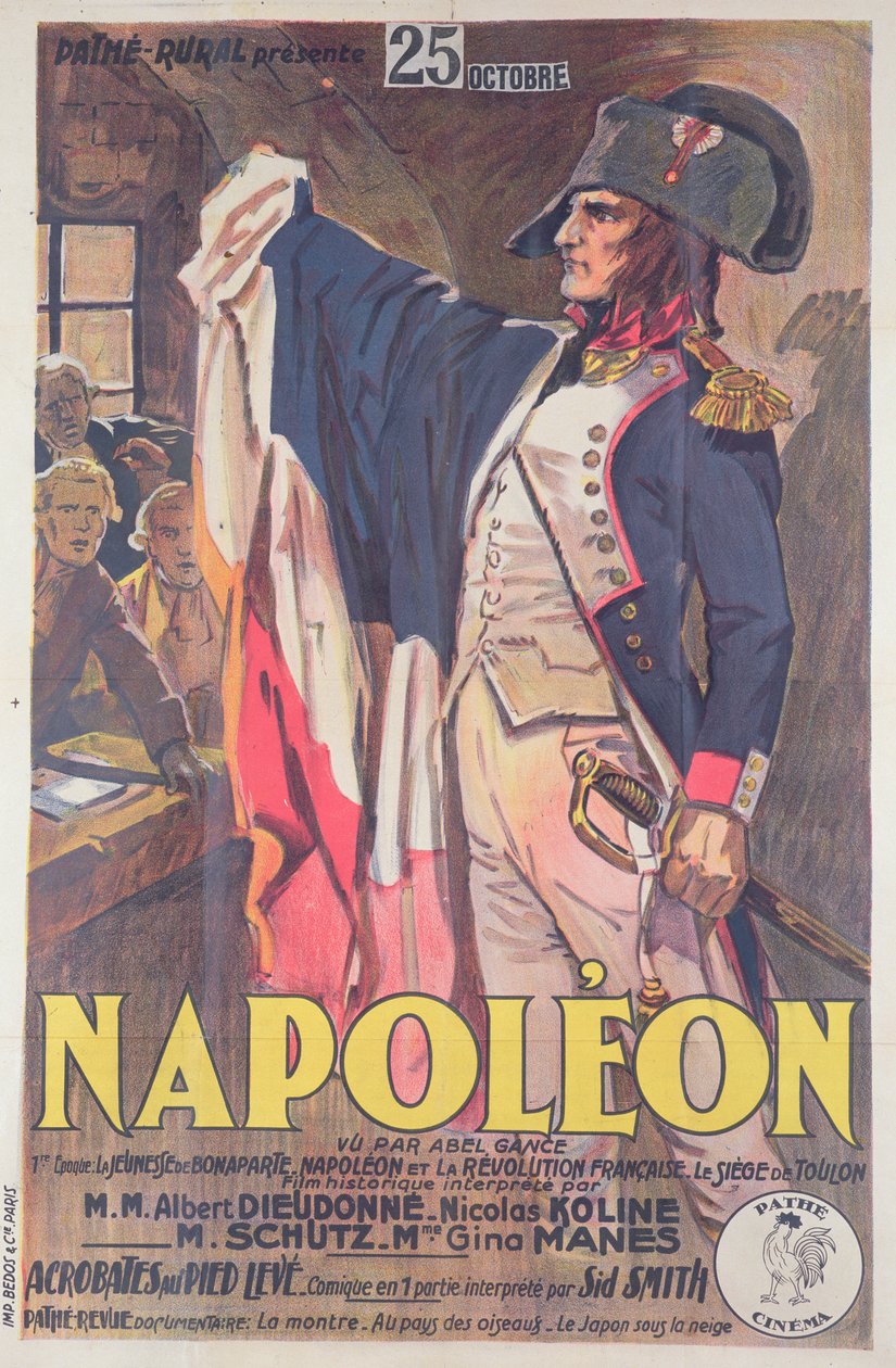 Cartaz publicitário do filme, Napoleão, escrito por Abel Gance de French School