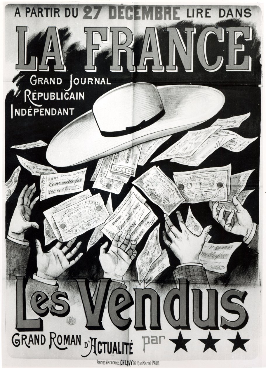 Cartaz publicitário do romance Les Vendus lidando com o caso do Panamá, c. 1892-95 de French School