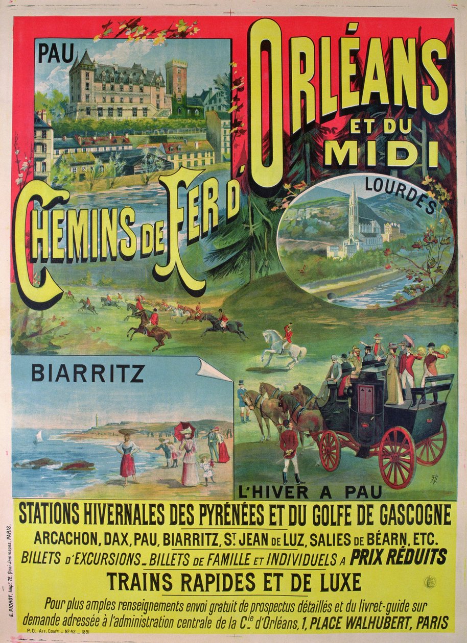 Cartaz publicitário das ferrovias de Orleans e Midi, França de French School