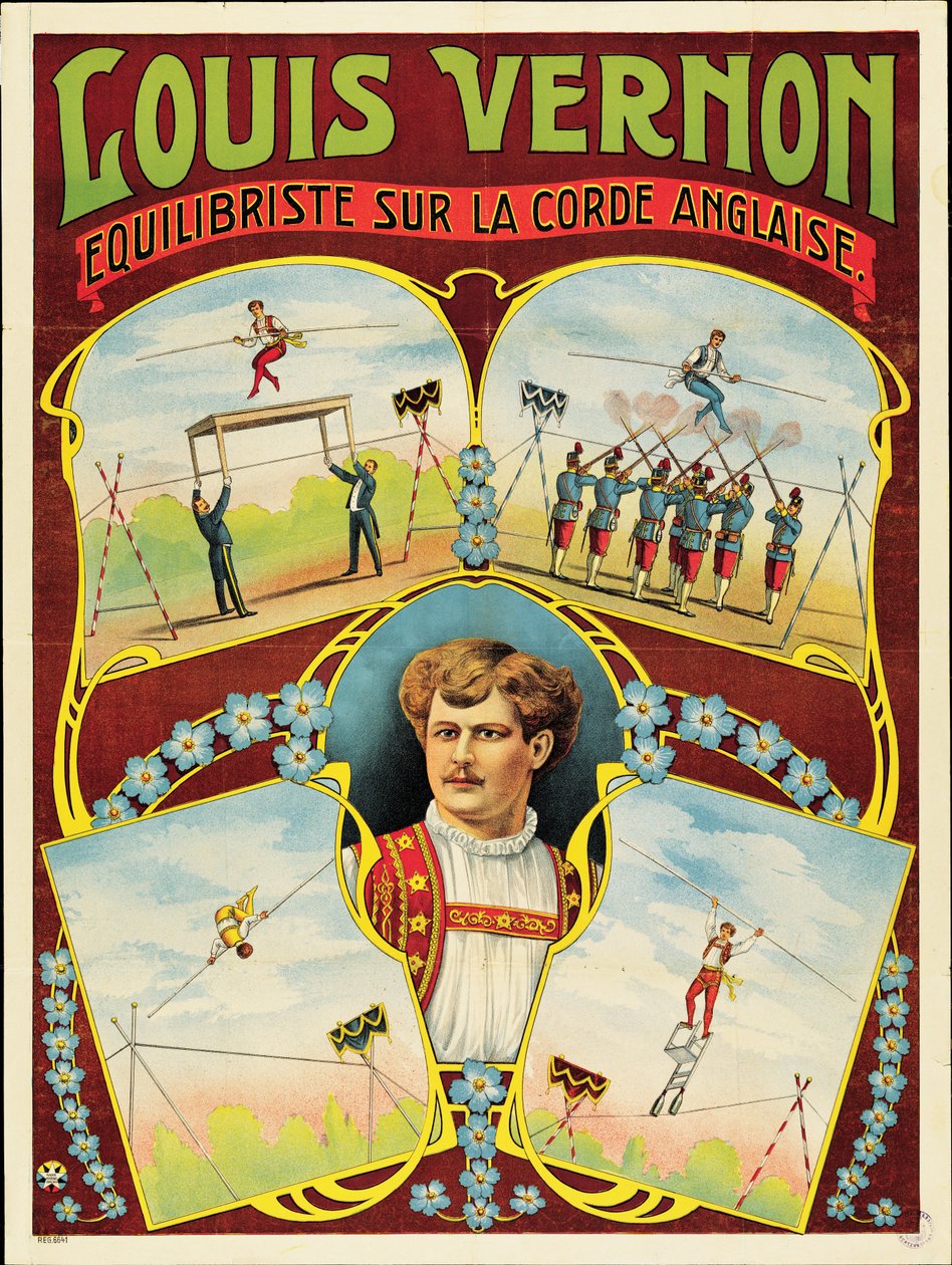 Cartazes de publicidade na corda bamba em Louis Vernon de French School