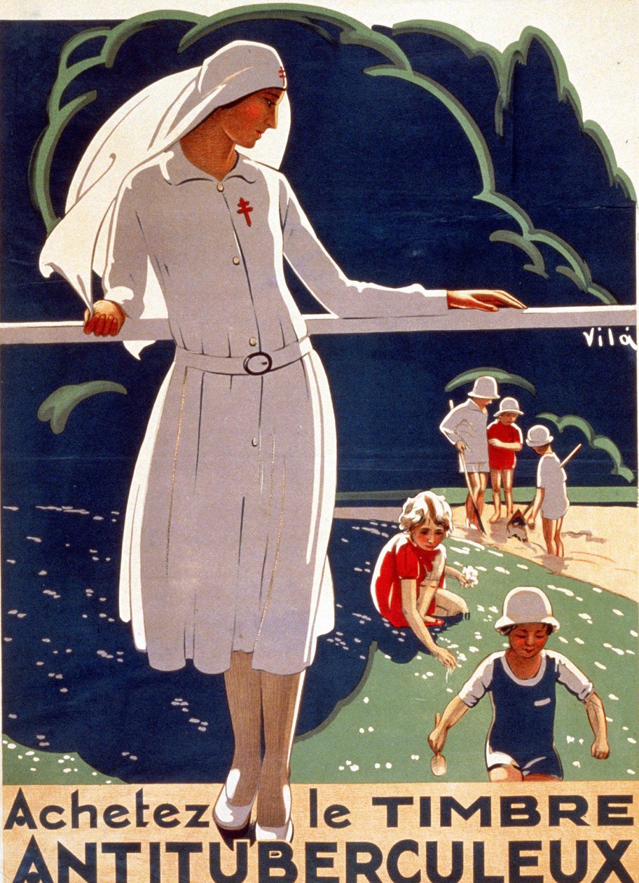 Poster para "Buy the TB patch" publicado pelo Comité Nacional de Defesa contra a Tuberculose. Litografia de 1917. de French School