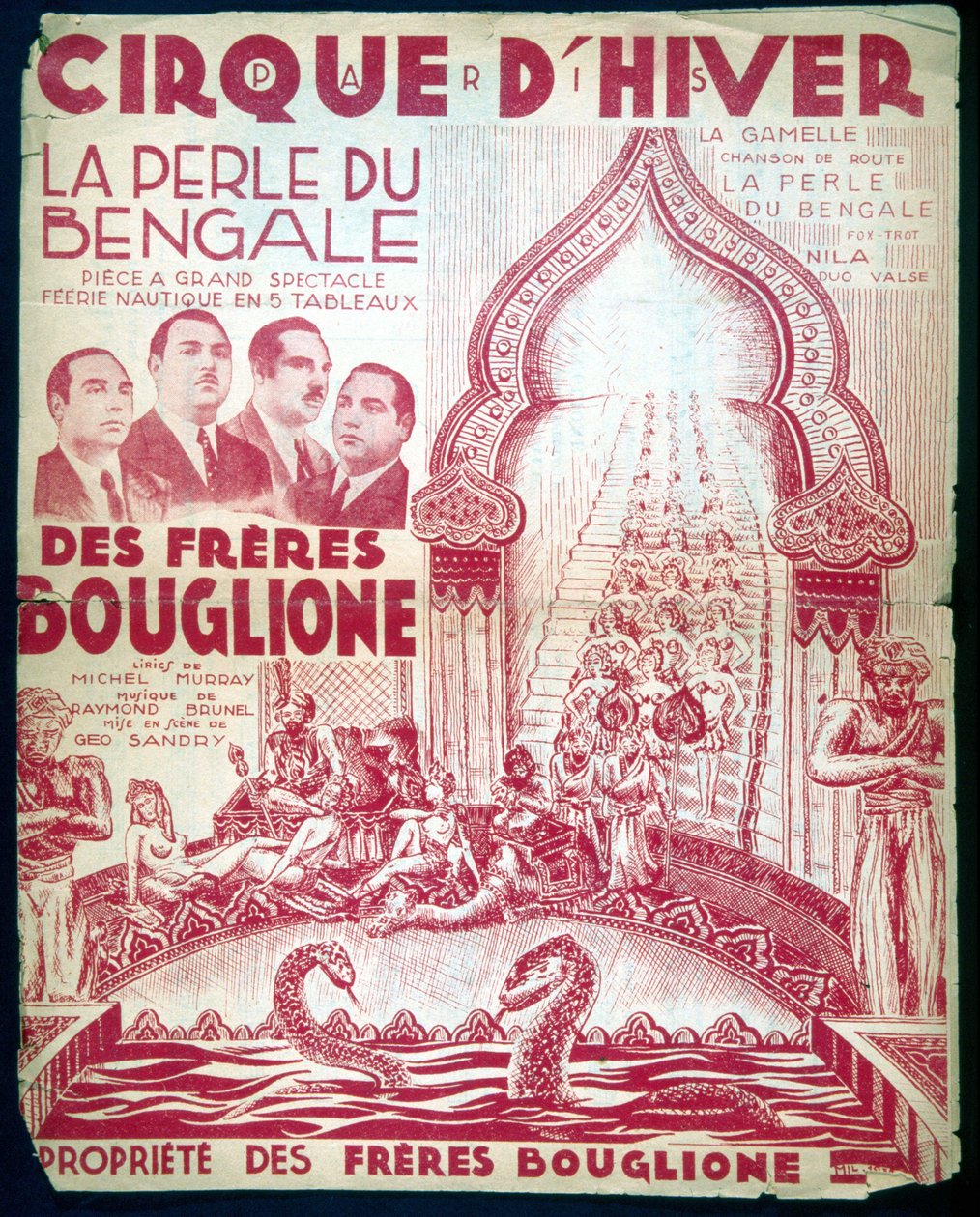 Cartaz para o show dos irmãos Bouglione "A pérola de Bengala" no Cirque d