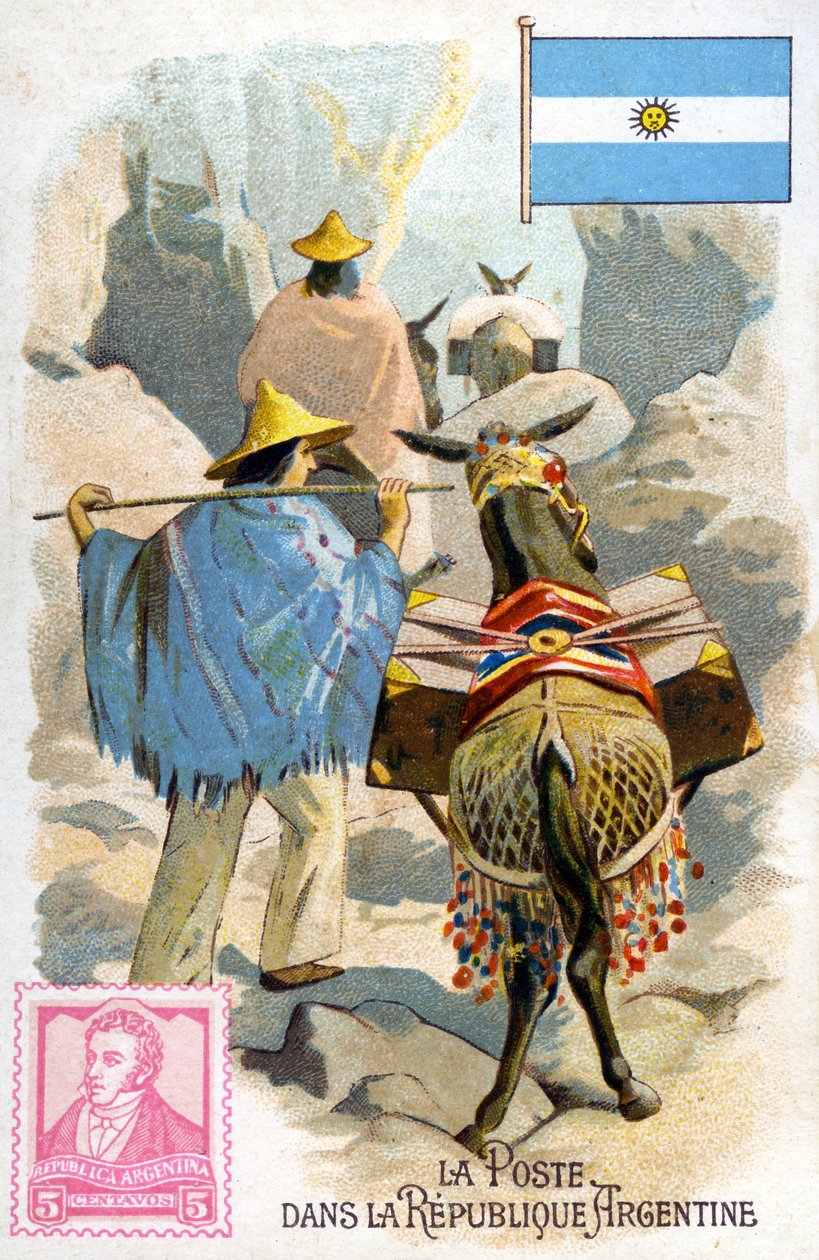 Carteiro na Argentina entregando correspondência, final do século XIX de French School