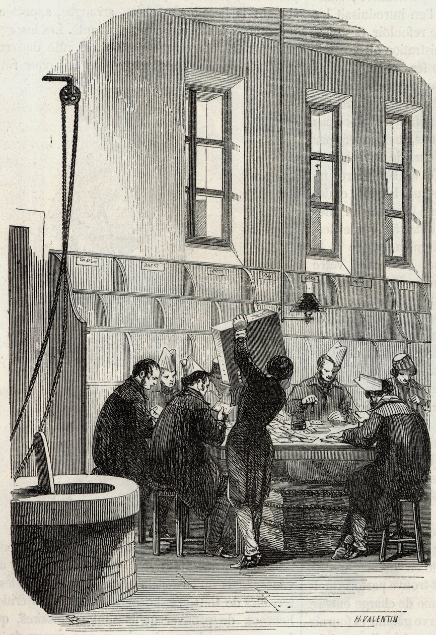 Correios: Classificação de Cartas para Departamentos e Estrangeiro - Gravação em "Tableau-de-Paris" por Edmond Texier 1852 de French School