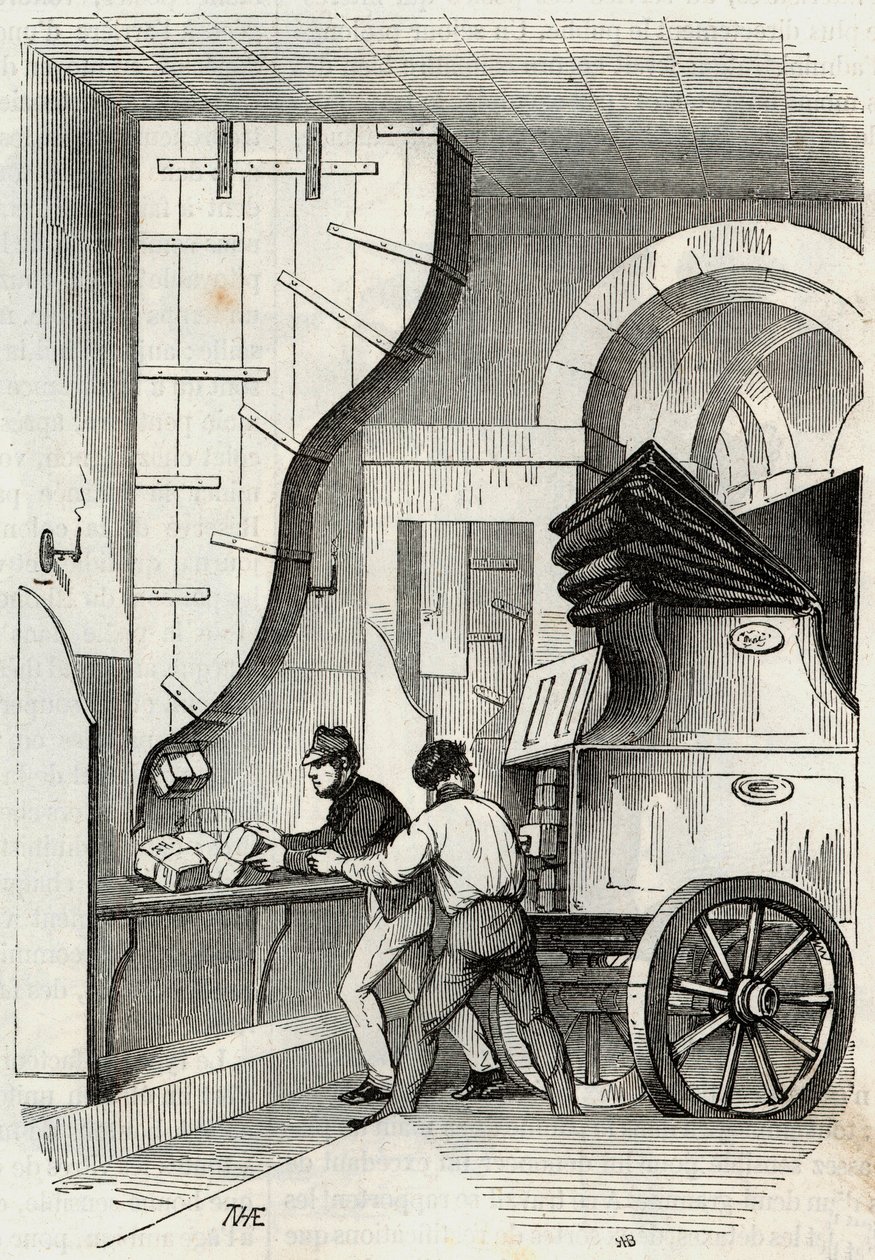 Posts: carregando o poste do tronco - Gravação em "Tableau-de-Paris" por Edmond Texier 1852 de French School