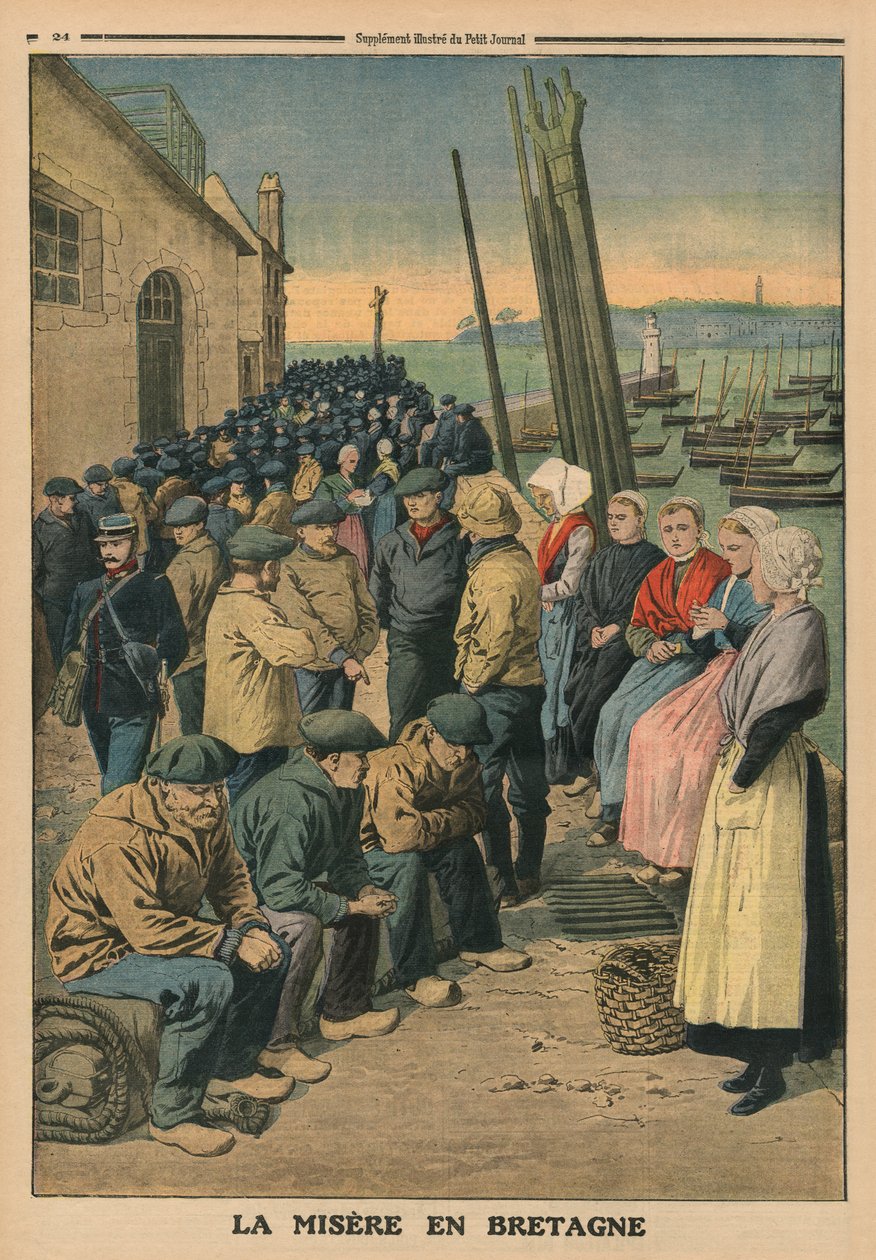 Pobreza na Bretanha, ilustração da contracapa de &39;Le Petit Journal&39;, 19 de janeiro de 1913 de French School