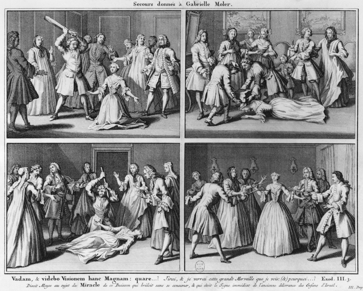 Prática de assistência a Gabrielle Moler, ilustração da verdade dos milagres de M. de Paris ... por Louis Basil Carré de Montgeron (1686-1754) 1747, Colônia de French School