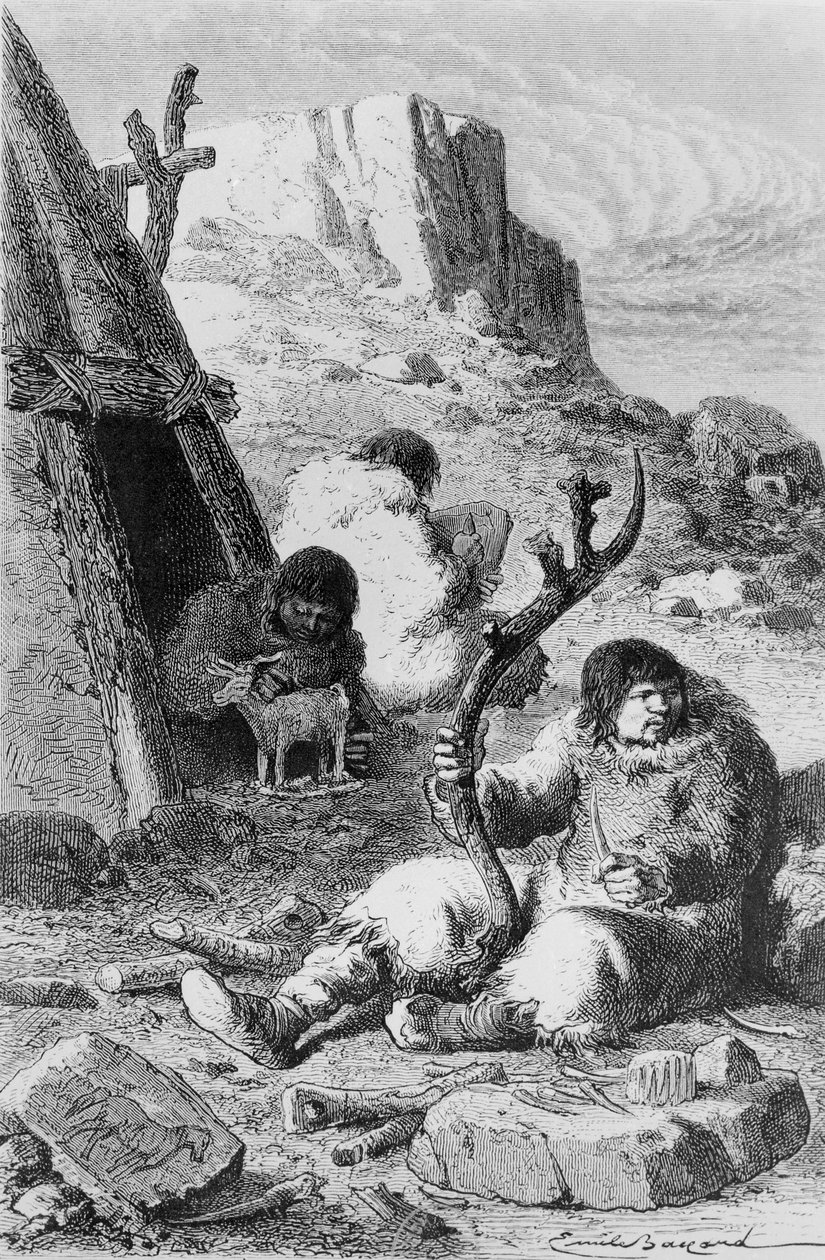 Artistas pré-históricos, de The Primitive Man, de Louis Figuier, publicaram Hachette, 1870 de French School