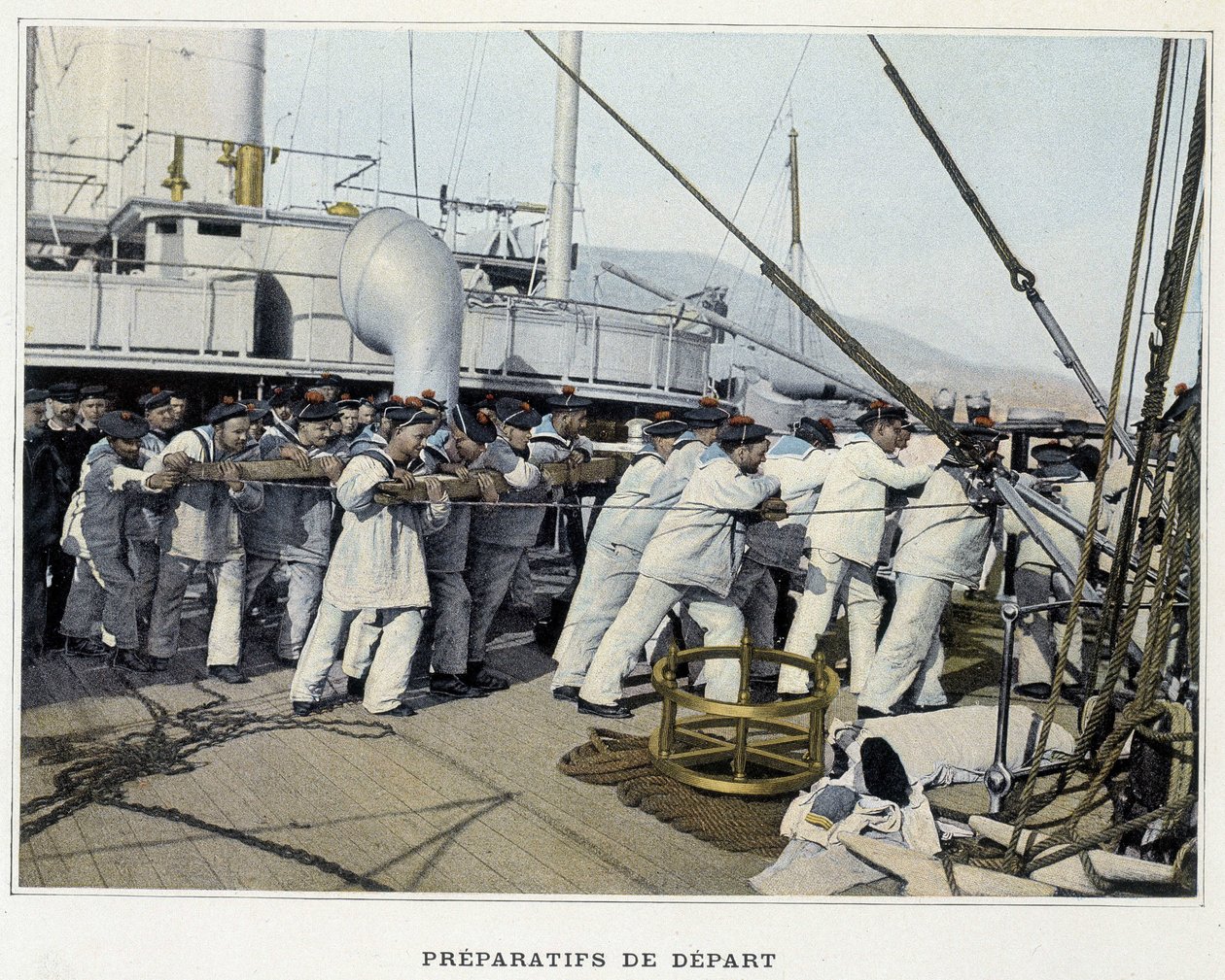 Preparativos para a partida - no "Livro de Recortes Militares - Marinha: A Vida a Bordo". de French School