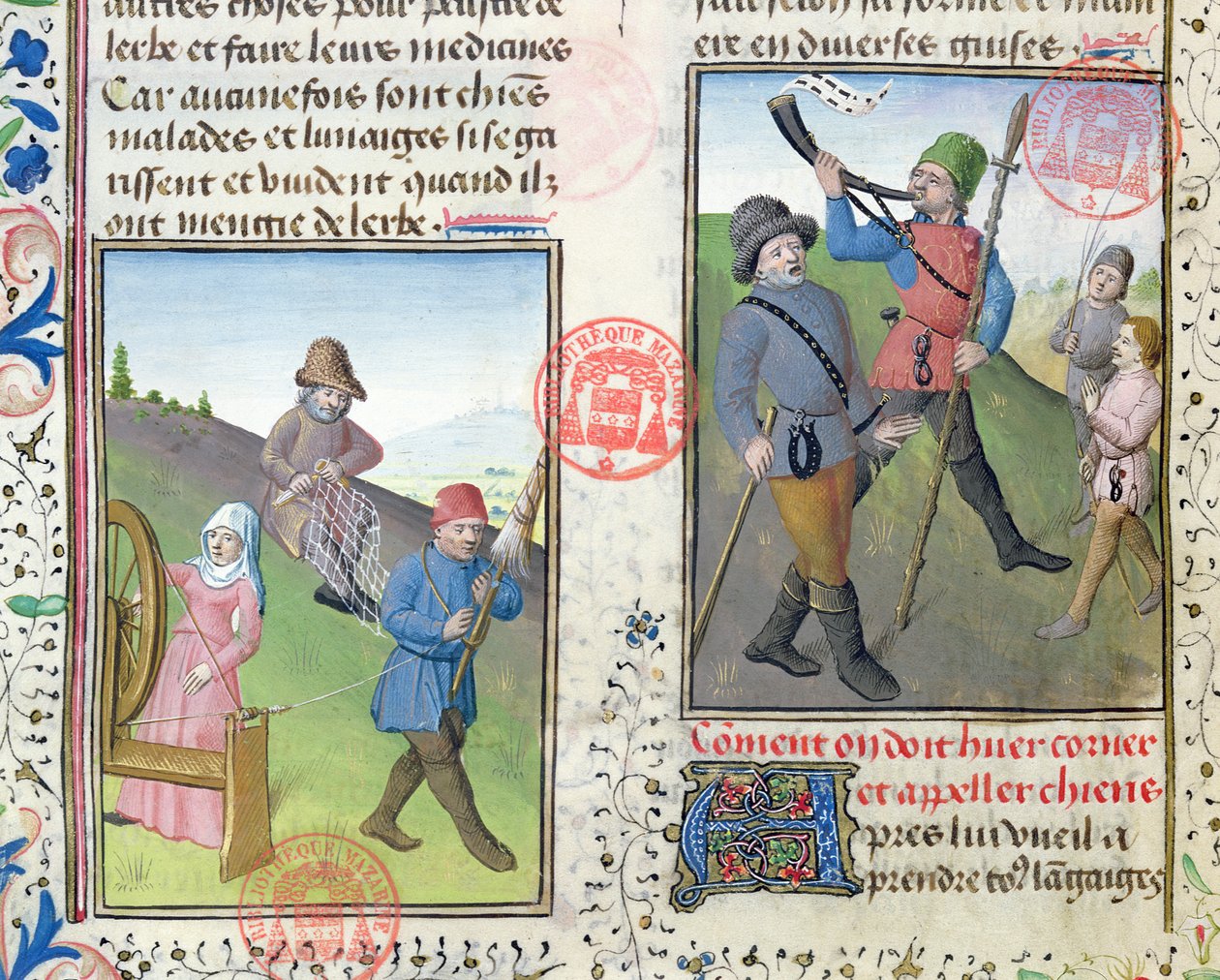 Preparando redes para caça, do livro de caça de Gaston Phebus de Foix (1331-1391) de French School