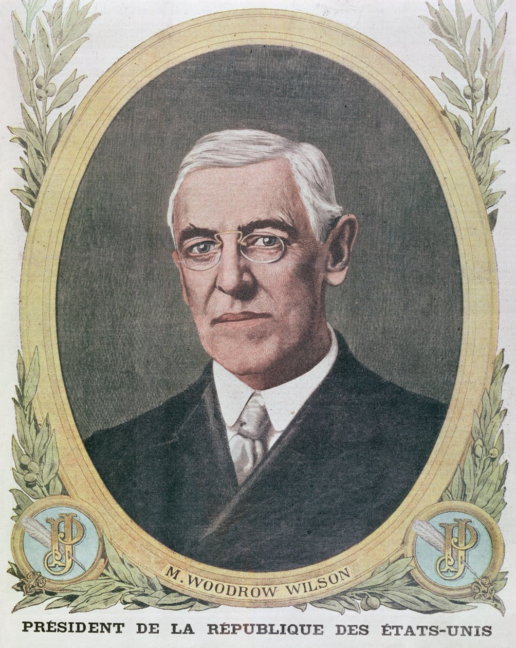 Presidente Woodrow Wilson (1856-1924), ilustração do Le Petit Journal 1917 de French School