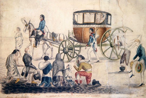 Sacerdote levando a Sagrada Comunhão aos doentes e moribundos, c.1850 (guache no papel) de French School