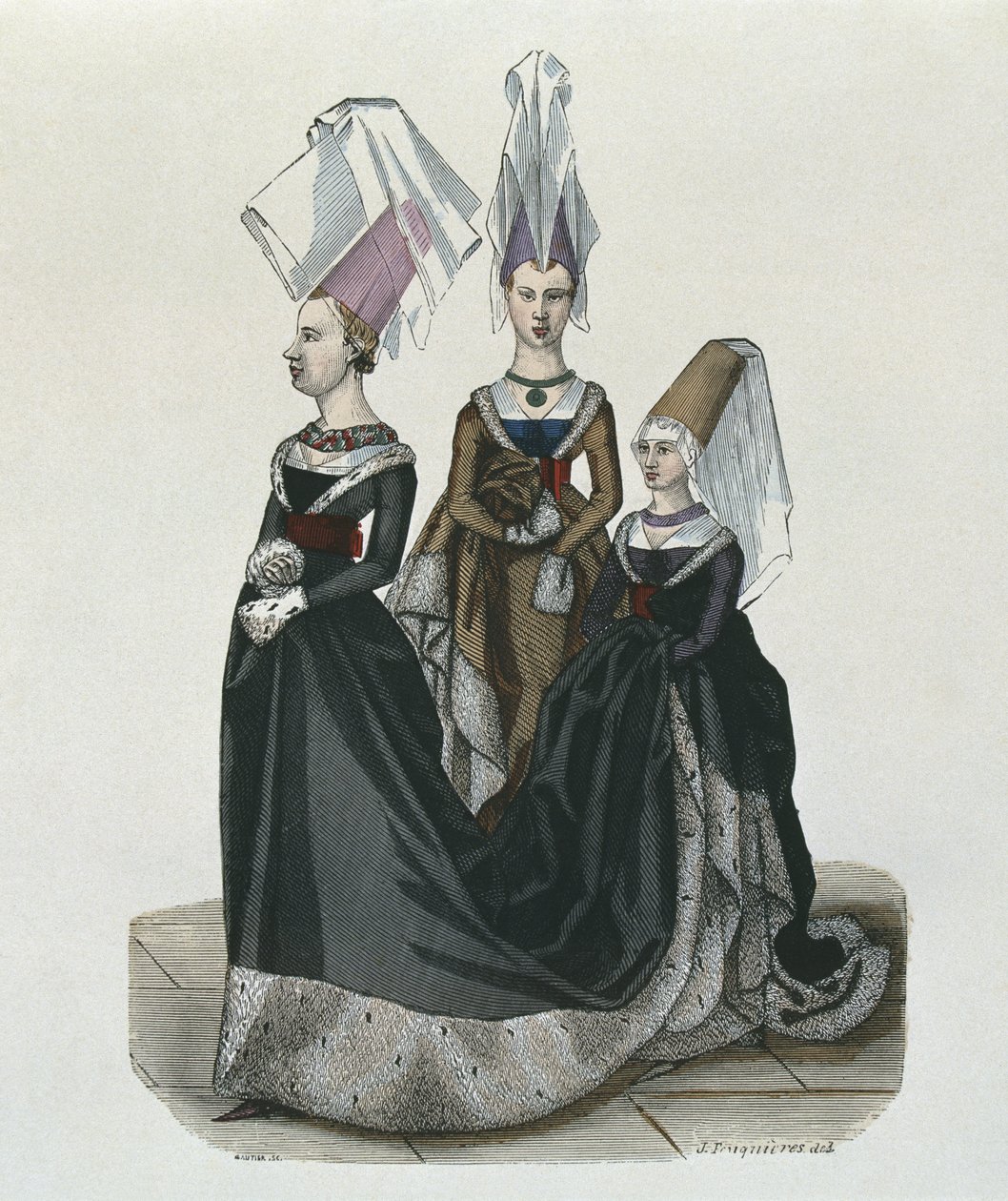 Princesa e damas em 1470, gravadas por Gautier de French School
