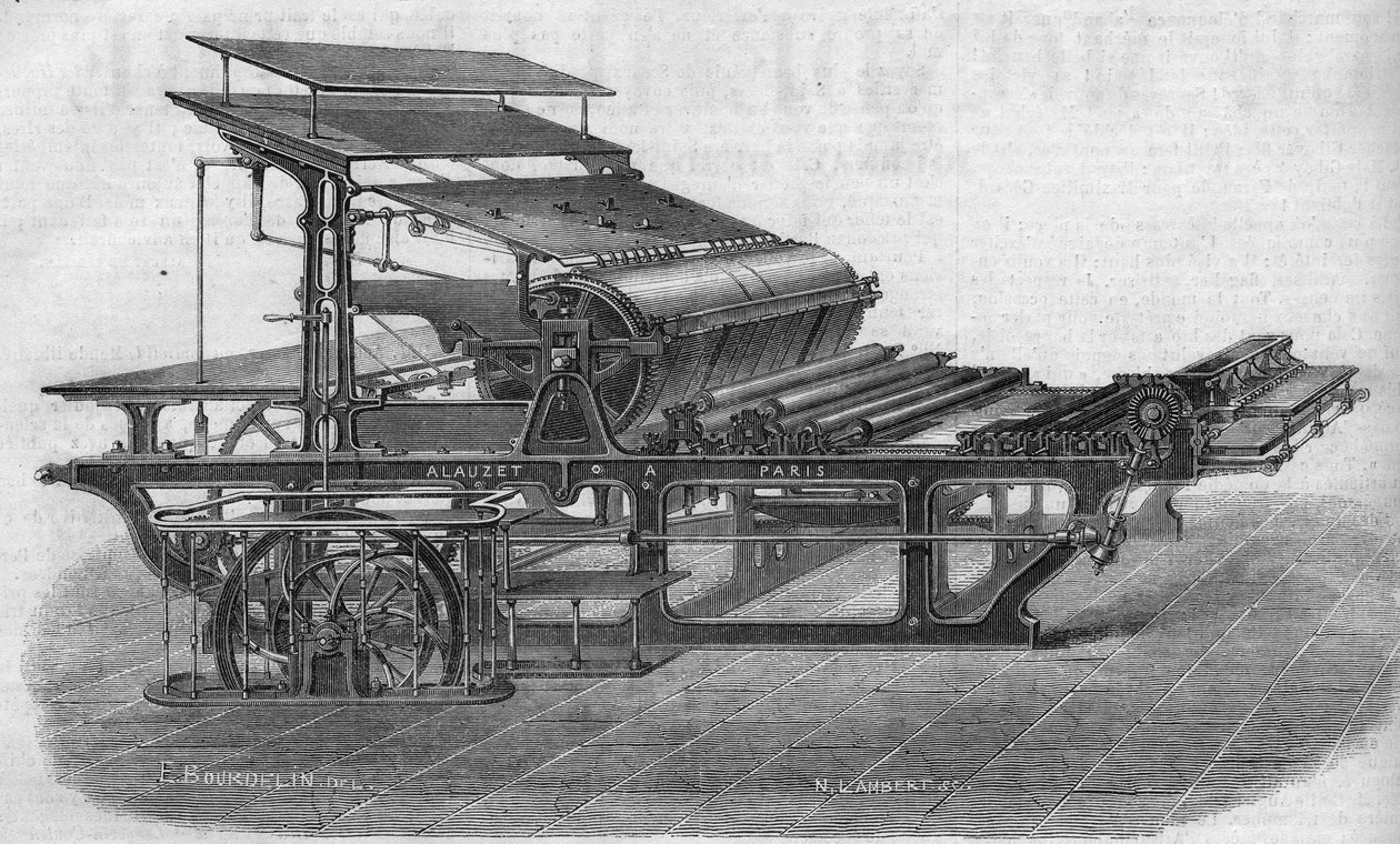 Impressão: máquina tipográfica por M. Alauzet de French School