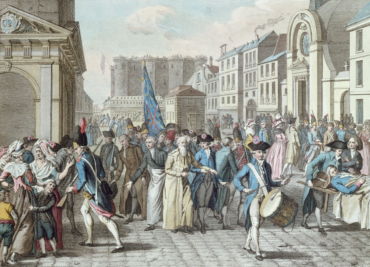 Prisioneiros da rue Saint-Antoine, após serem libertados da Bastilha em 14 de julho de 1789 de French School
