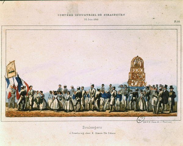 Procissão dos Padeiros em Estrasburgo, 25 de Junho de 1840 (cor litho) de French School
