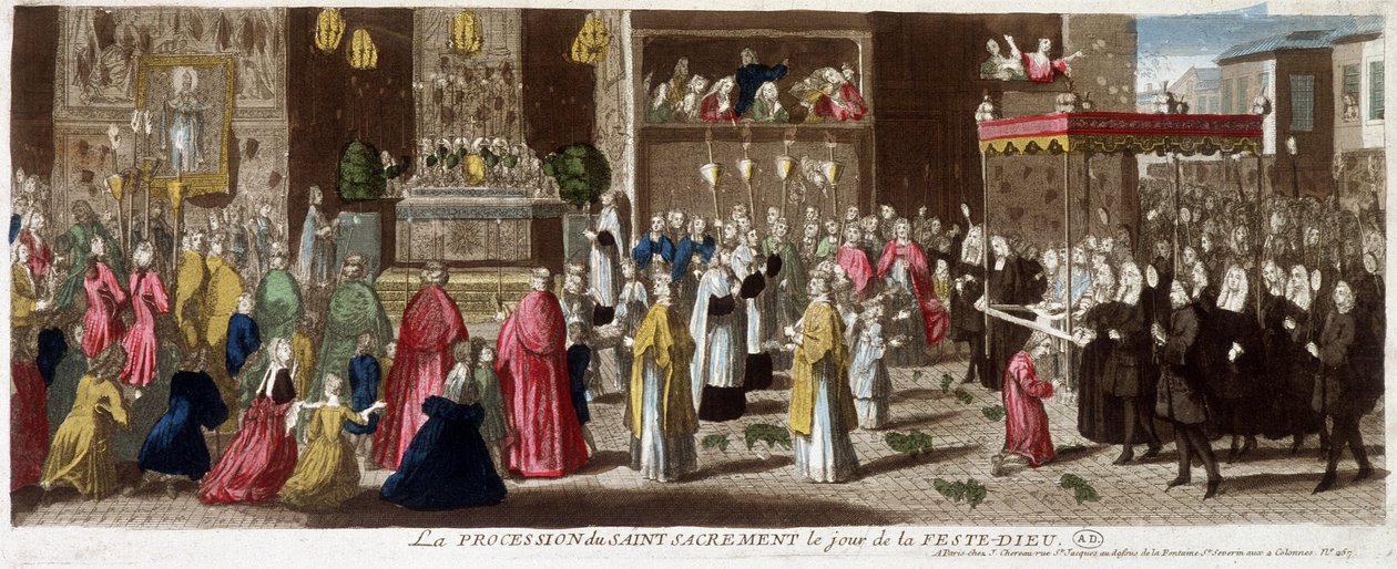 Procissão do Santo Sacramento no Dia da Festa - Dieu, Paris, v.1715 de French School