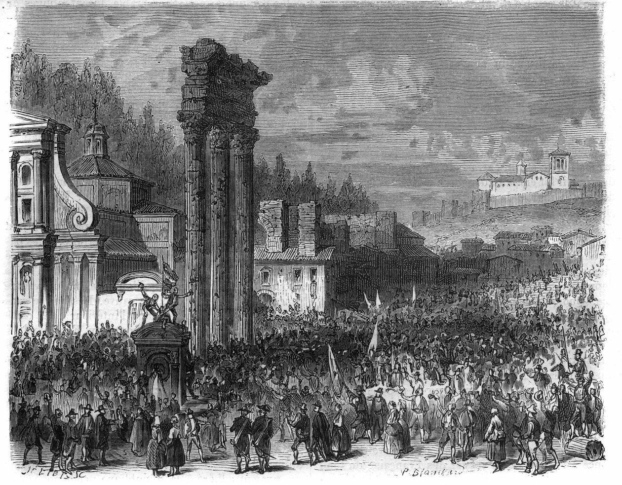 Proclamação da República Romana em 1798. (Proclamation della repubblica romana nel 1878) Gravação no "Histoire des Papes-King-Queen-and-Empereurs a travessa les centuries" de Maurice Lachatre de French School