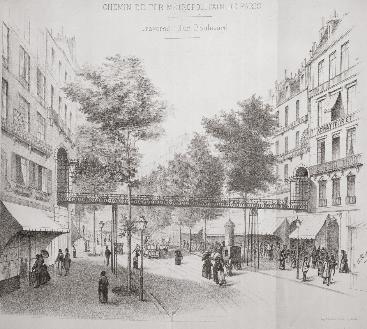 Projeto para um sistema de metrô overground em Paris, 1886 de French School