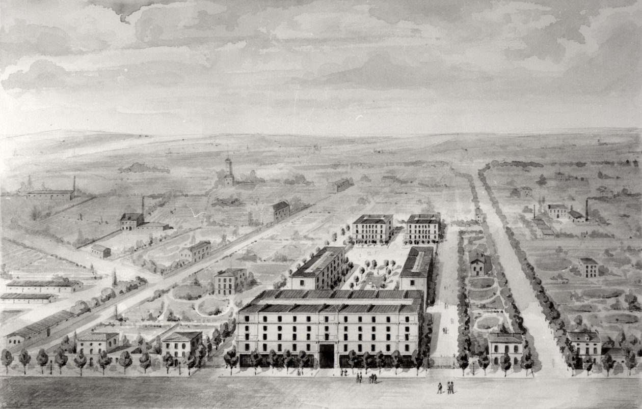 Projeto para o conjunto habitacional de Napoleão, 58 rue Rochechouart, Paris, 1849 (wc on paper) de French School