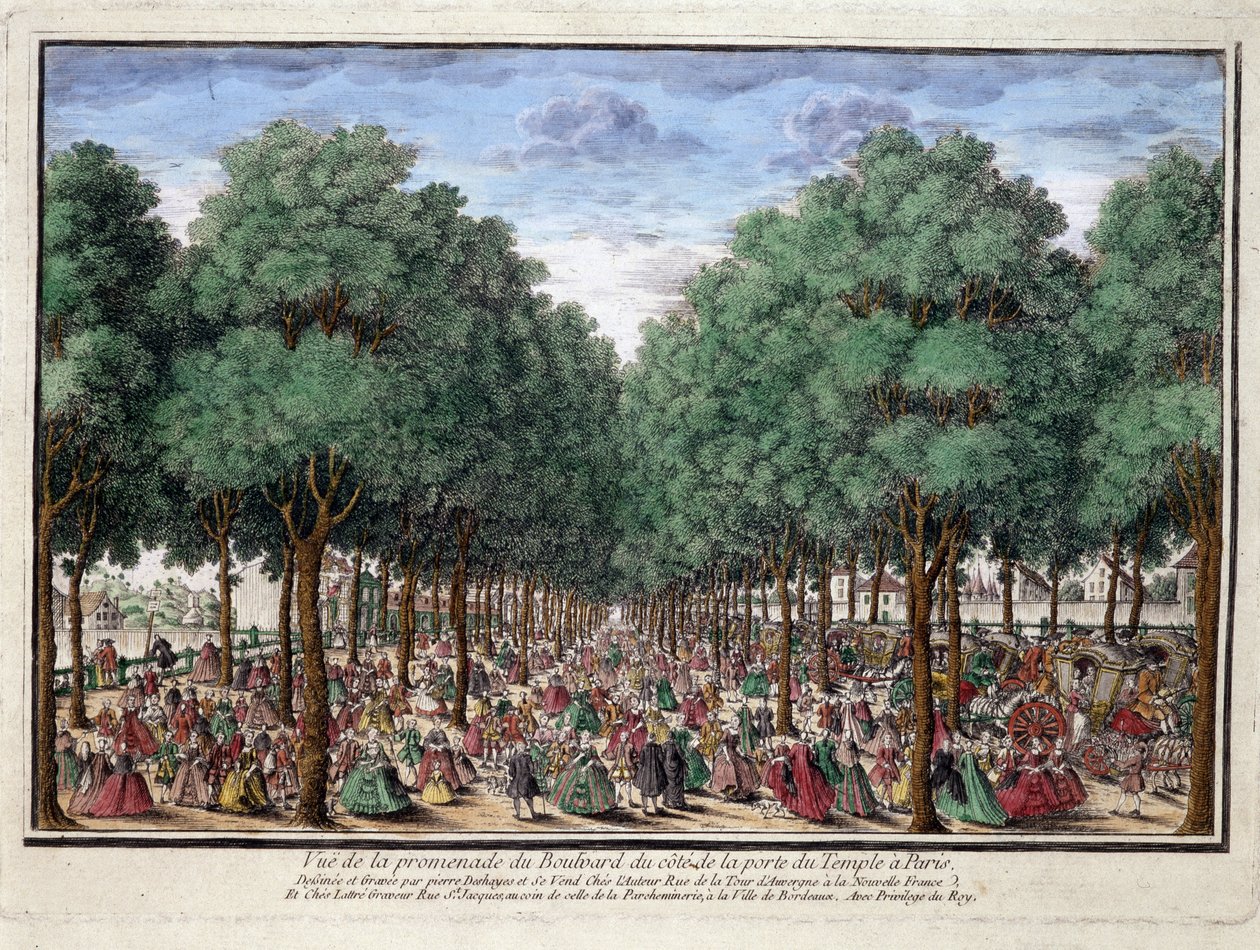 Promenade du boulevard, Porte du Temple em Paris - gravura de French School
