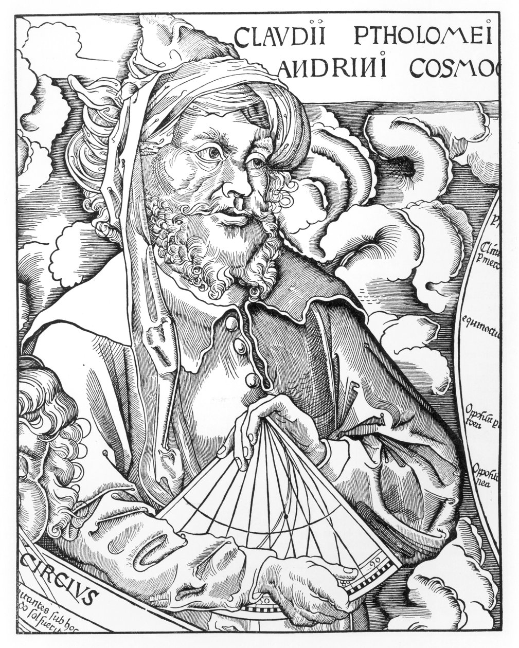 Ptolomeu (Claudius Ptolemaeus) (c.90-168) segurando um sextante de French School