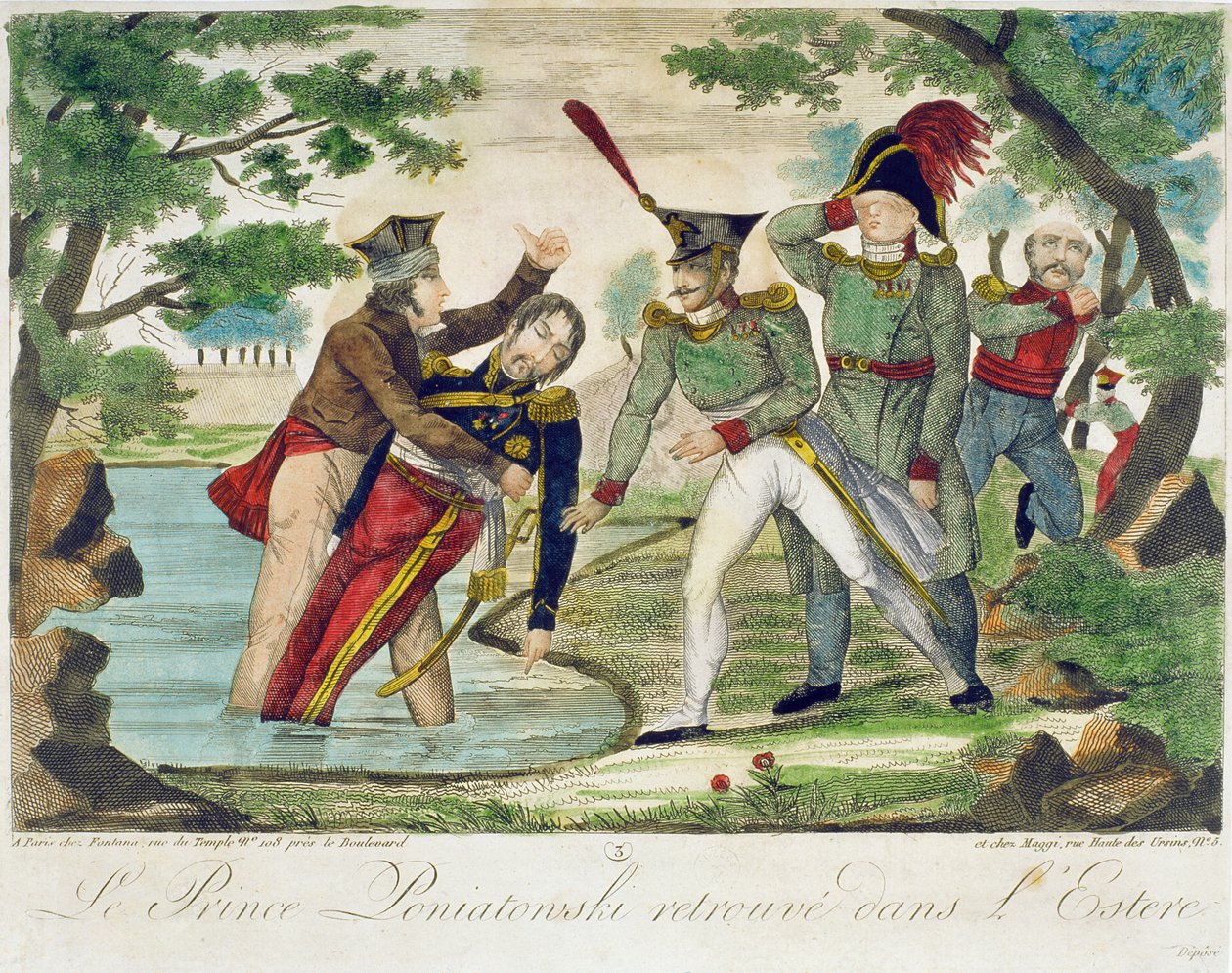 Puxando o príncipe Joseph Poniatowski (1763-1813) do rio Elstera, 1813 de French School