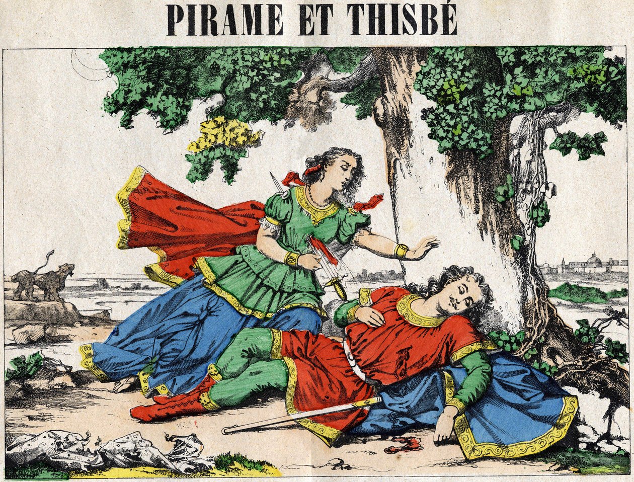 Pyramus (Pirame) e Thisbe, conto de Ovid em "The metamorphoses". de French School