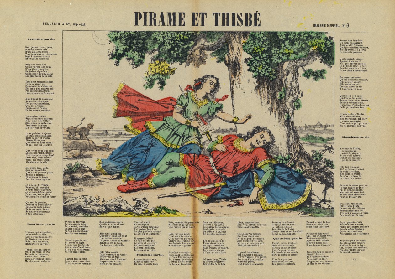 Pyramus e Thisbe (litografia a cores) de French School