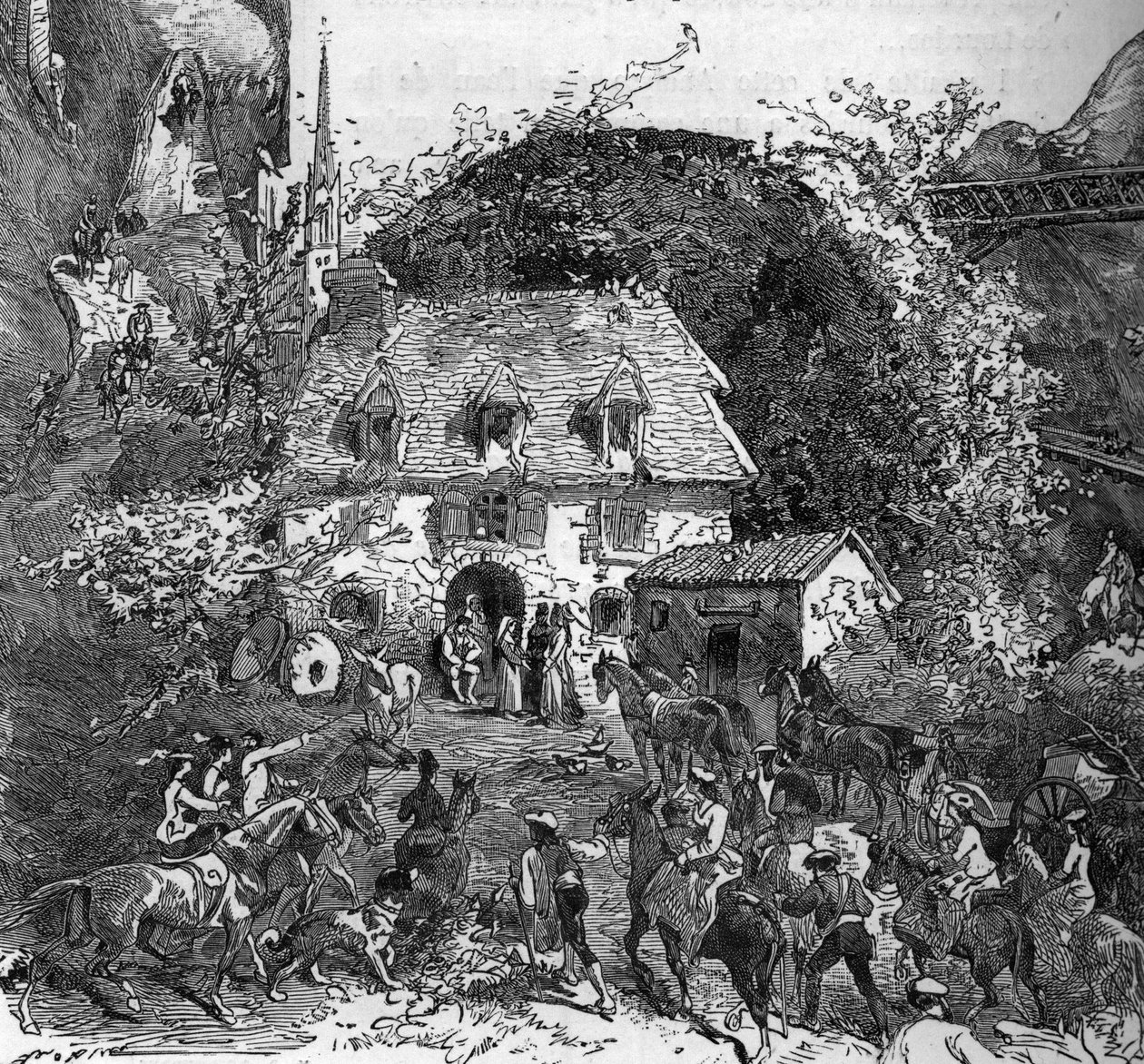 Turistas pireneus em peregrinação a Lourdes, Pirenéus de Hautes (65) de French School
