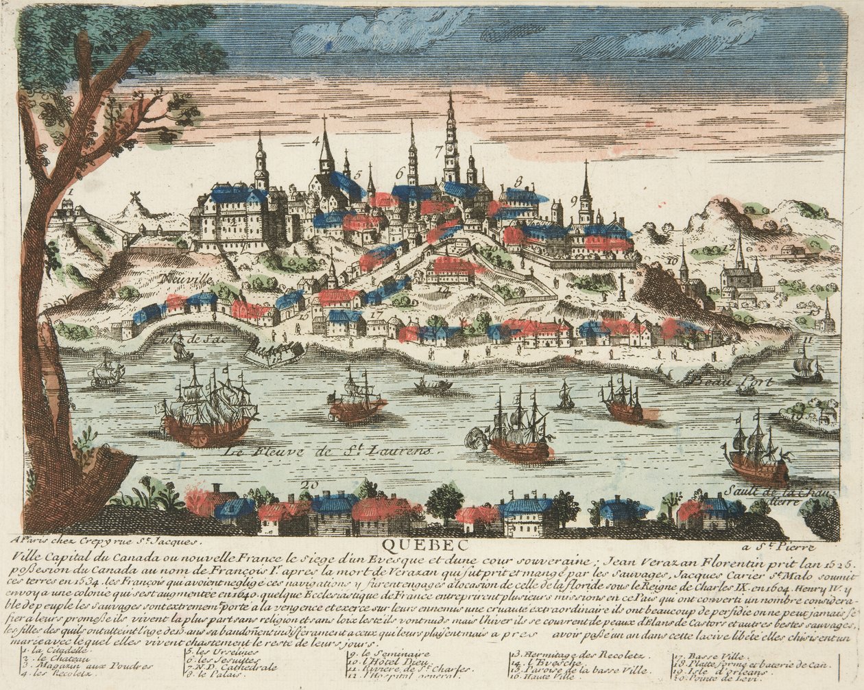 Quebec, pub. C. 1650 (gravura a cores) de French School