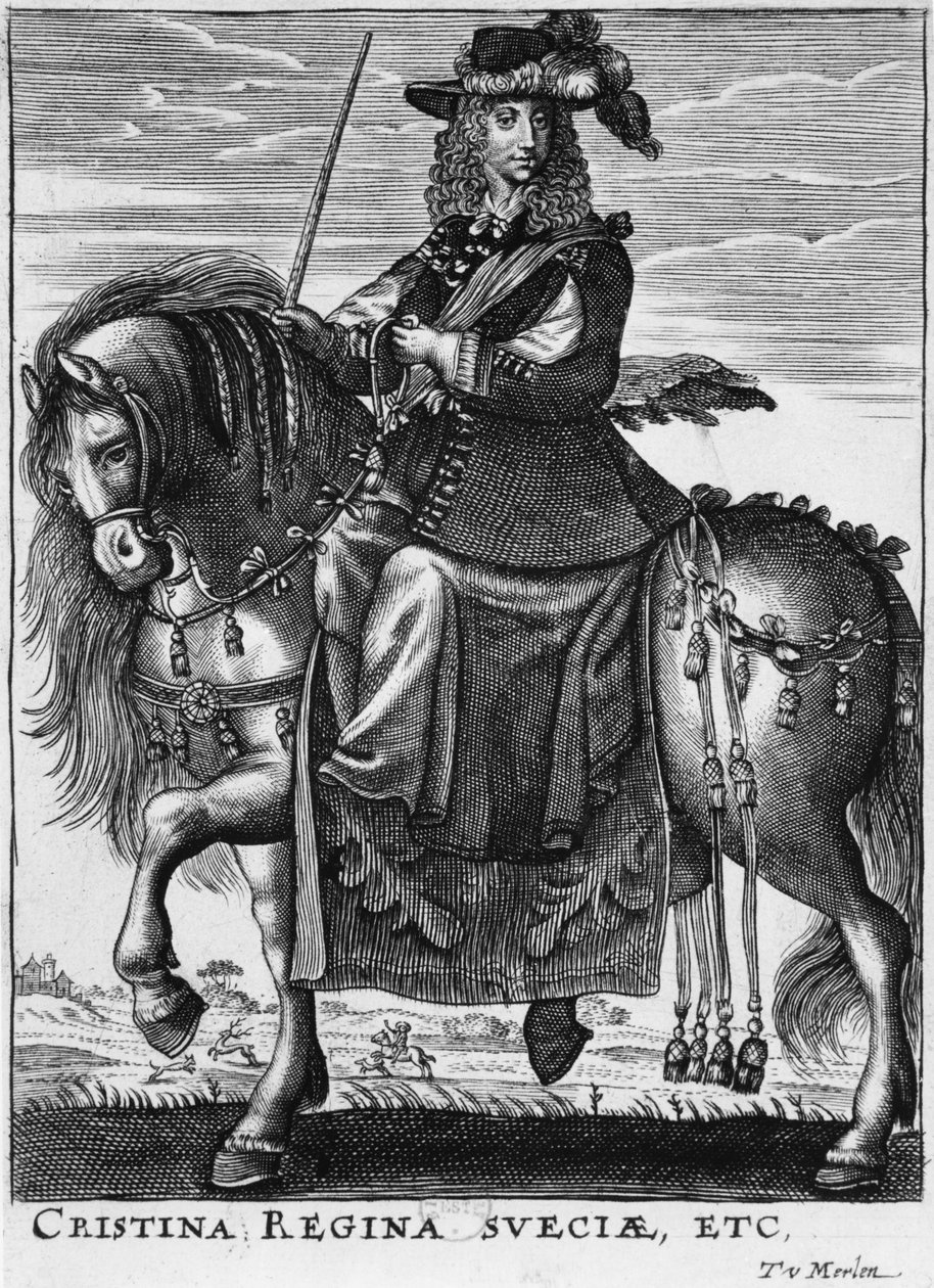 Rainha Cristina da Suécia (1626-1889) a cavalo de French School