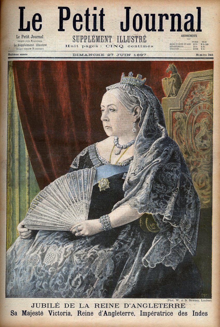 Rainha Vitória Rainha de Inglaterra, no seu Jubileu - capa do "Le Petit Journal", 27 de Junho de 1897 (gravura) de French School