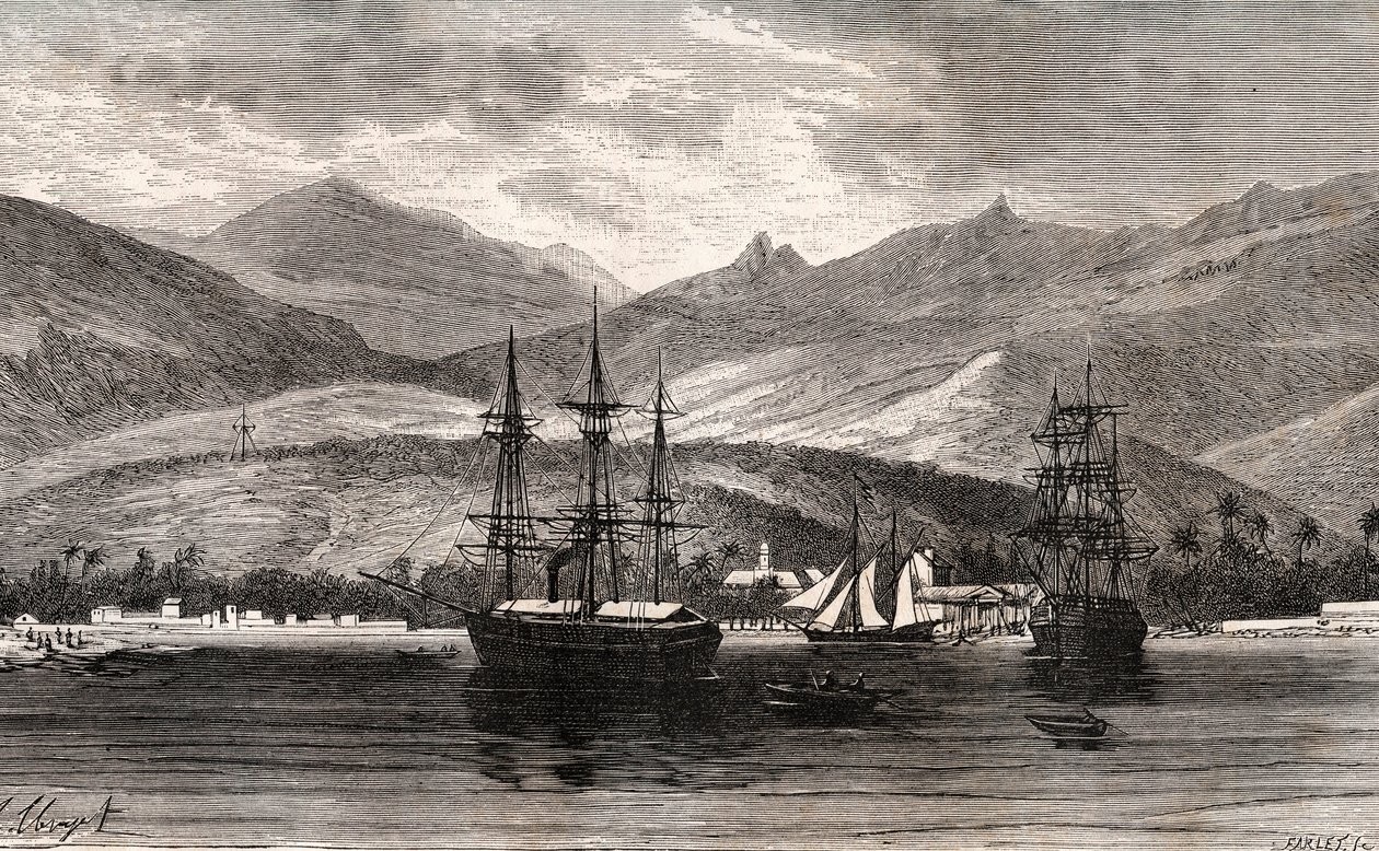 Rade de Taiti - Tahiti - gravura em "La France illustree: geographie, histoire, administration statistique" de V.A. Malt-Brown. 1884 de French School