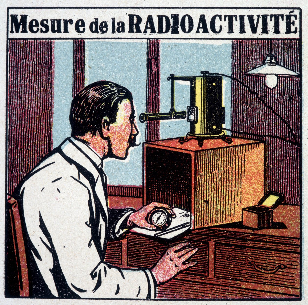 Medição de radioactividade - gravura, século XX de French School