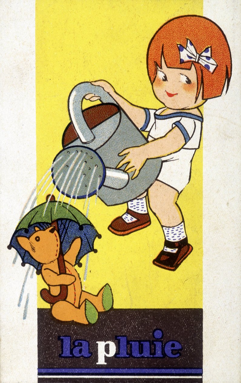 Representação da chuva: uma menina com um regador de French School