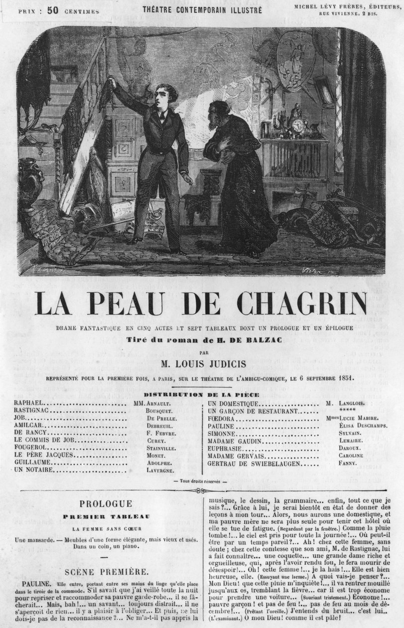 Raphael de Valentin e o lojista, ilustração de "La Peau de Chagrin", drama adaptado do romance de Honore de Balzac (1799-1850) de French School