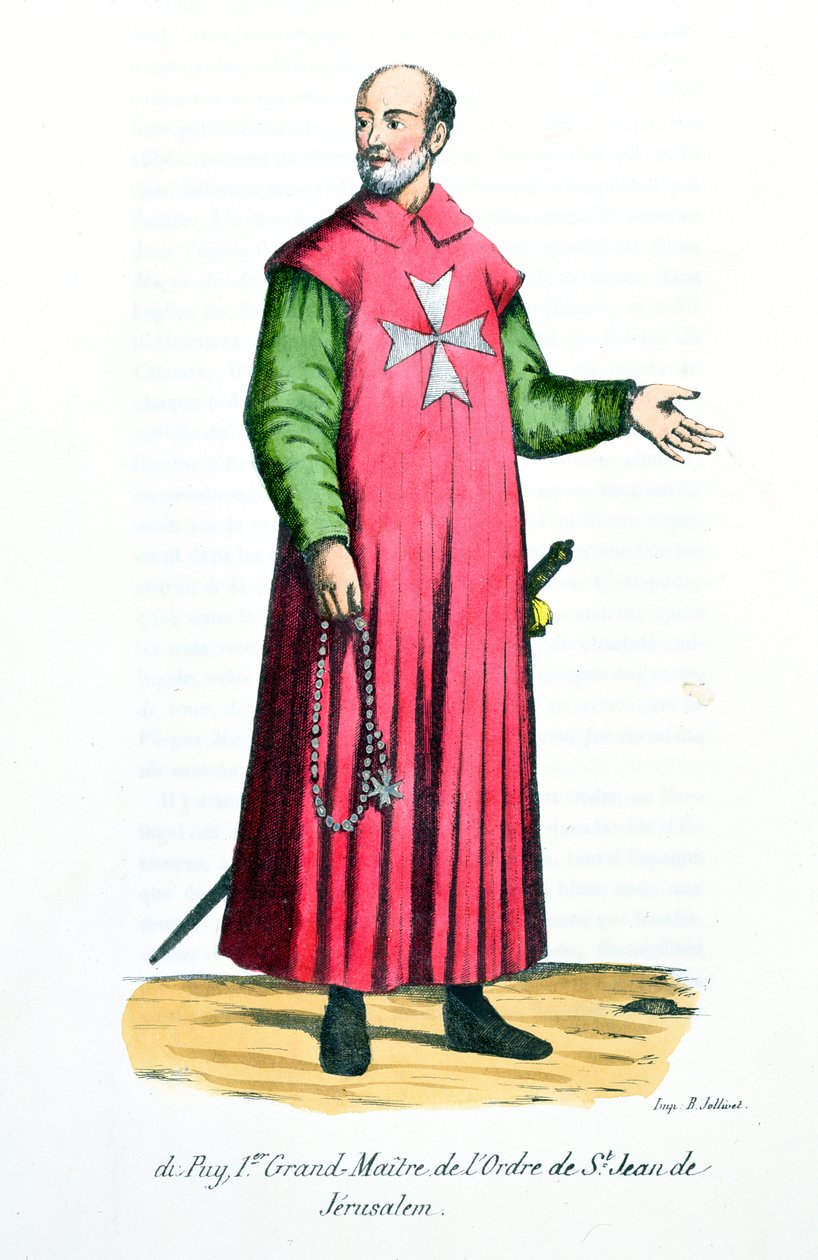 Raymond de Puy (1120-5860) Primeiro grão-mestre da Ordem de São João de Jerusalém, ilustração da História e figurinos de ordens monásticas de padre Helyot, 1842 de French School