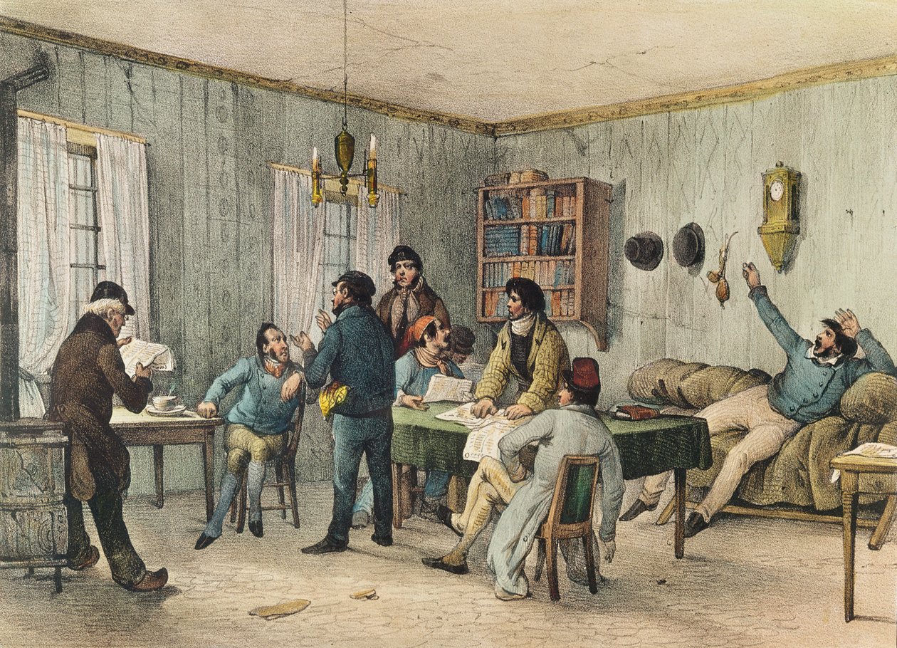 Sala de leitura da prisão de Sainte-Pelagie, Paris, c. 1840 de French School