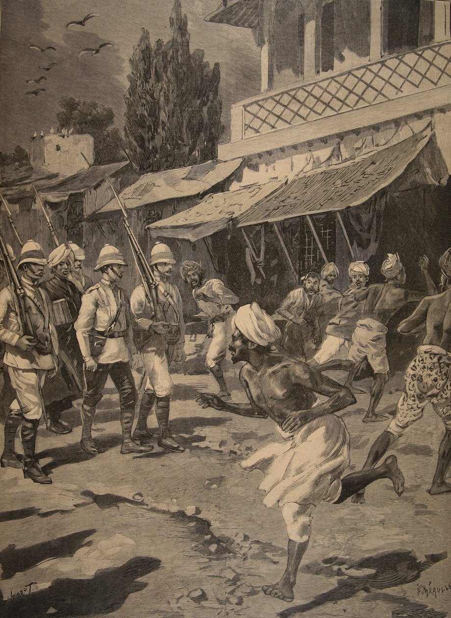 Rebelião em Bombaim, ilustração do Le Petit Journal: Supplement illustre, 1898 de French School