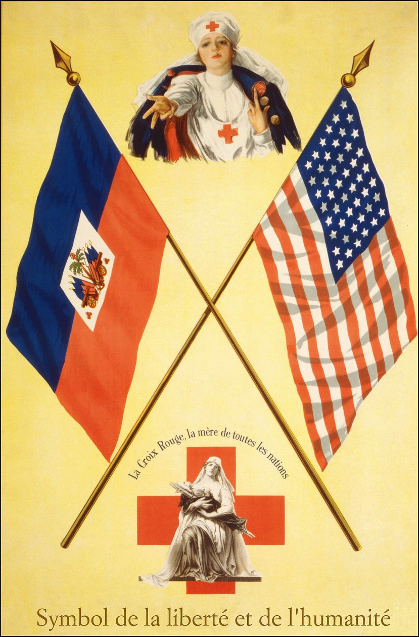Cartaz da Cruz Vermelha "Símbolos de Liberdade e Humanidade - A Cruz Vermelha, a Mãe de Todas as Nações", sd. entre 1914-1918. de French School