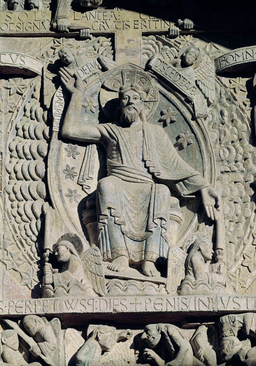 Relevo retratando Cristo na glória, detalhe do último julgamento no tímpano, c.1140 de French School