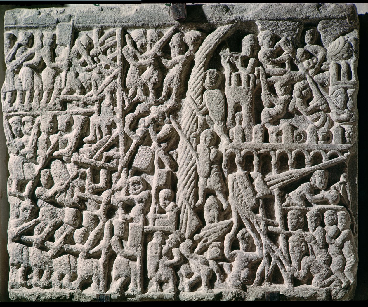 Relevo retratando o cerco de Carcassonne por Simon de Montfort (c.1160-1218) em 1209 de French School