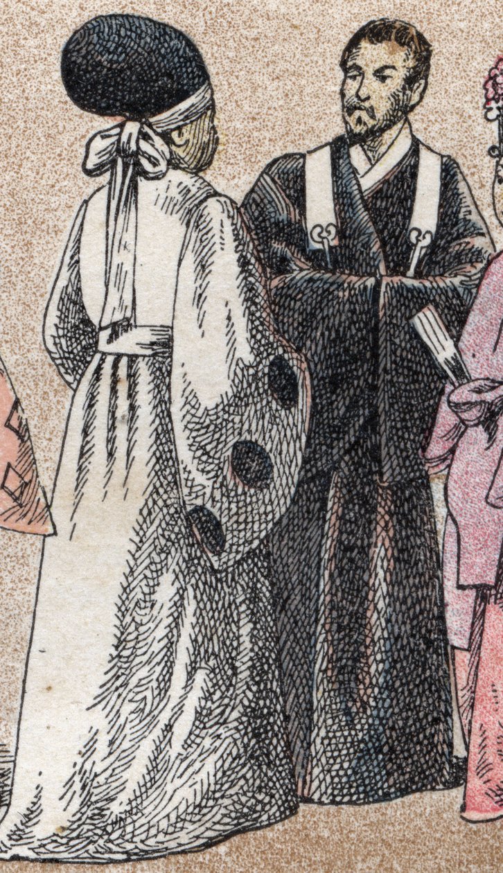 Figurinos religiosos na Ásia: dois sacerdotes xintoístas do Japão - Gravura - Figurinos religiosos na Ásia: dois sacerdotes xintoístas do Japão - Gravura - Colecção privada de French School