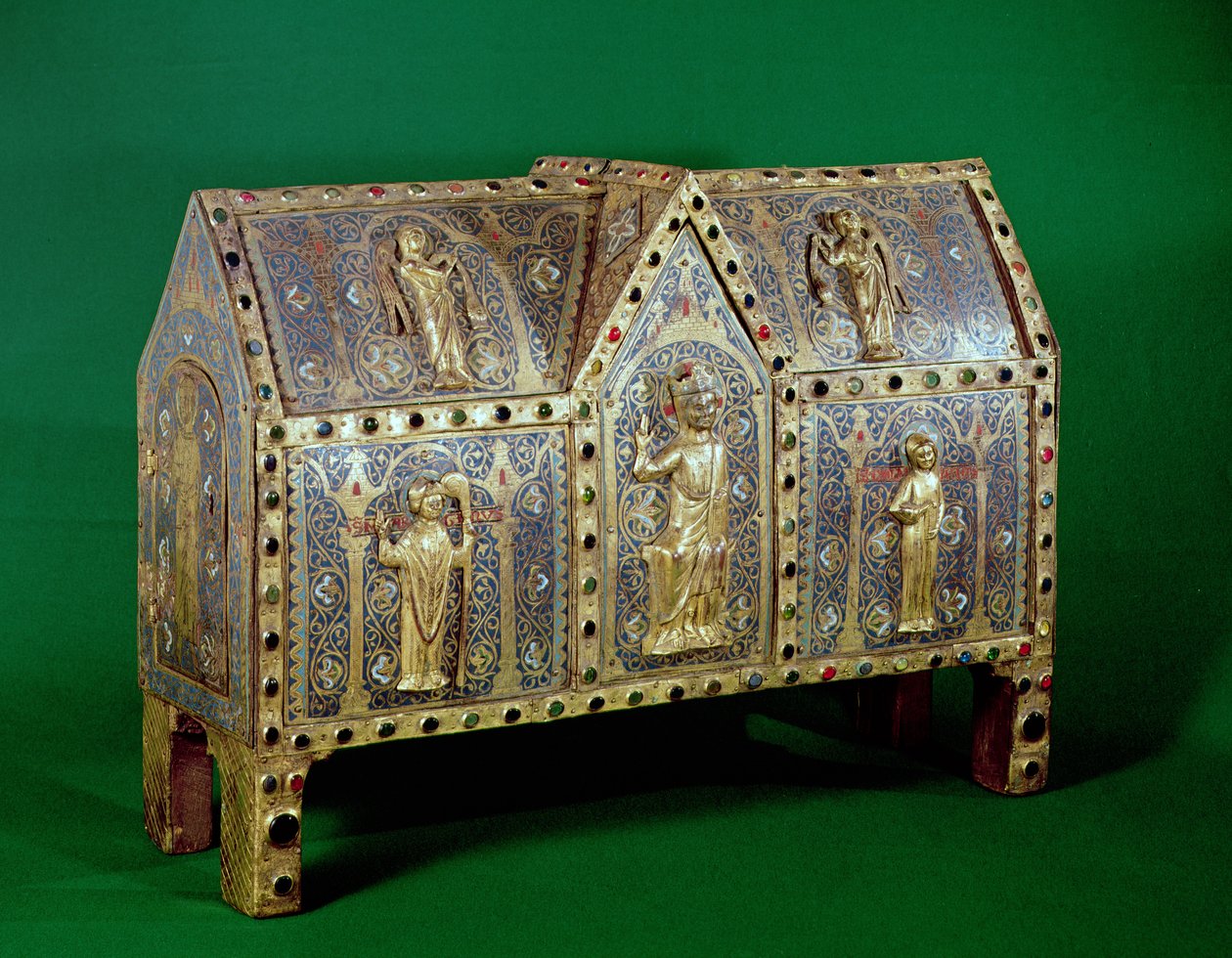 Relicário do peito de São Calminius, Limoges (cobre e champleve esmalte) de French School