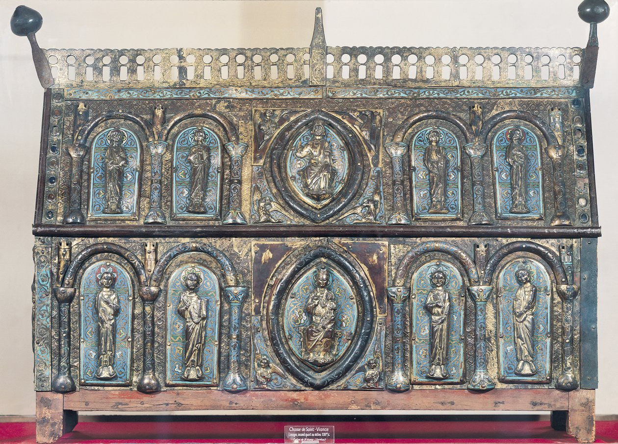 Relicário peito de St. Viance, Limousin School, c.1230-50 (cobre dourado e champleve esmalte) de French School