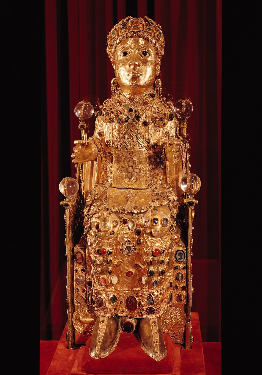 Relicário estátua de St. Foy, c.980 (ouro, prata, madeira, pedras preciosas e semipreciosas) (ver 69382 e 162668) de French School